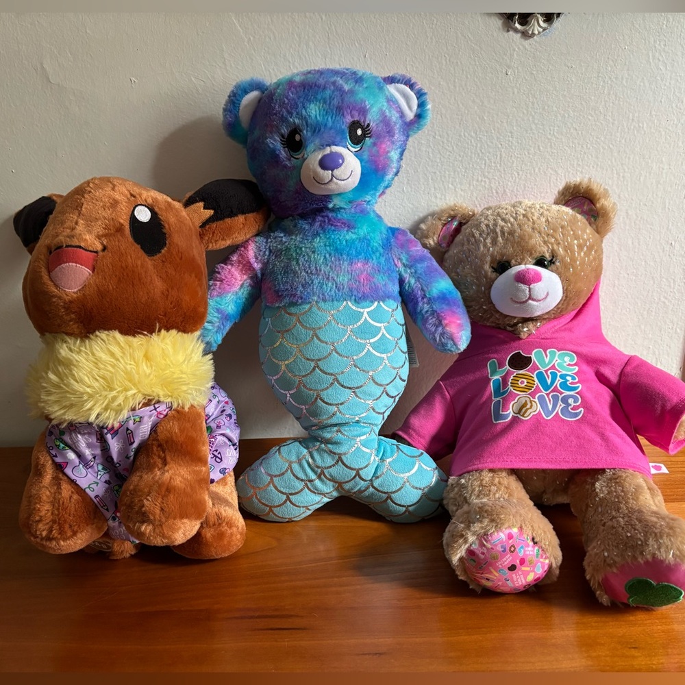 Build-A-Bear Colorful Pokémon Girl Scouts & Mermaid Bear Set of 3